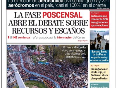 Portada lunes 25 de marzo de 2024 La Razón