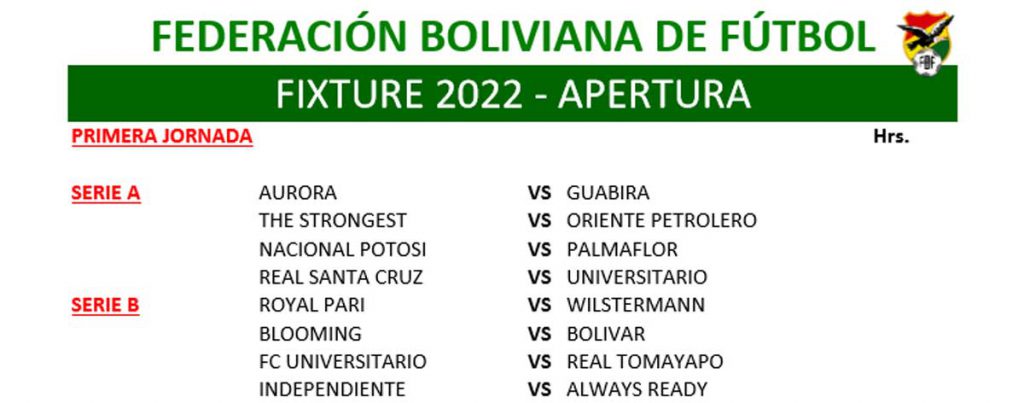 2022 Bolivian Primera Divisin season, Always Ready, Club Blooming, C.D.  Jorge Wilstermann, Club Bolivar, Royal Pari F.C., Club Independiente  Petrolero, Club Atletico Palmaflor, Real Santa Cruz. Stock Vector