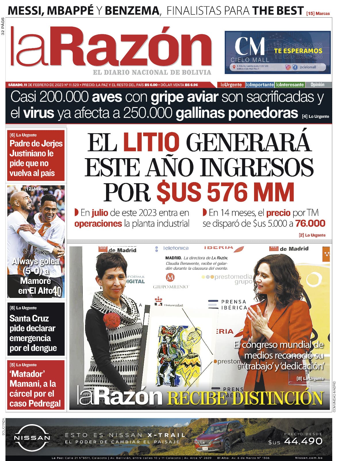 Tapa De La Razón Del Sábado 11 De Febrero De 2023 La Razón