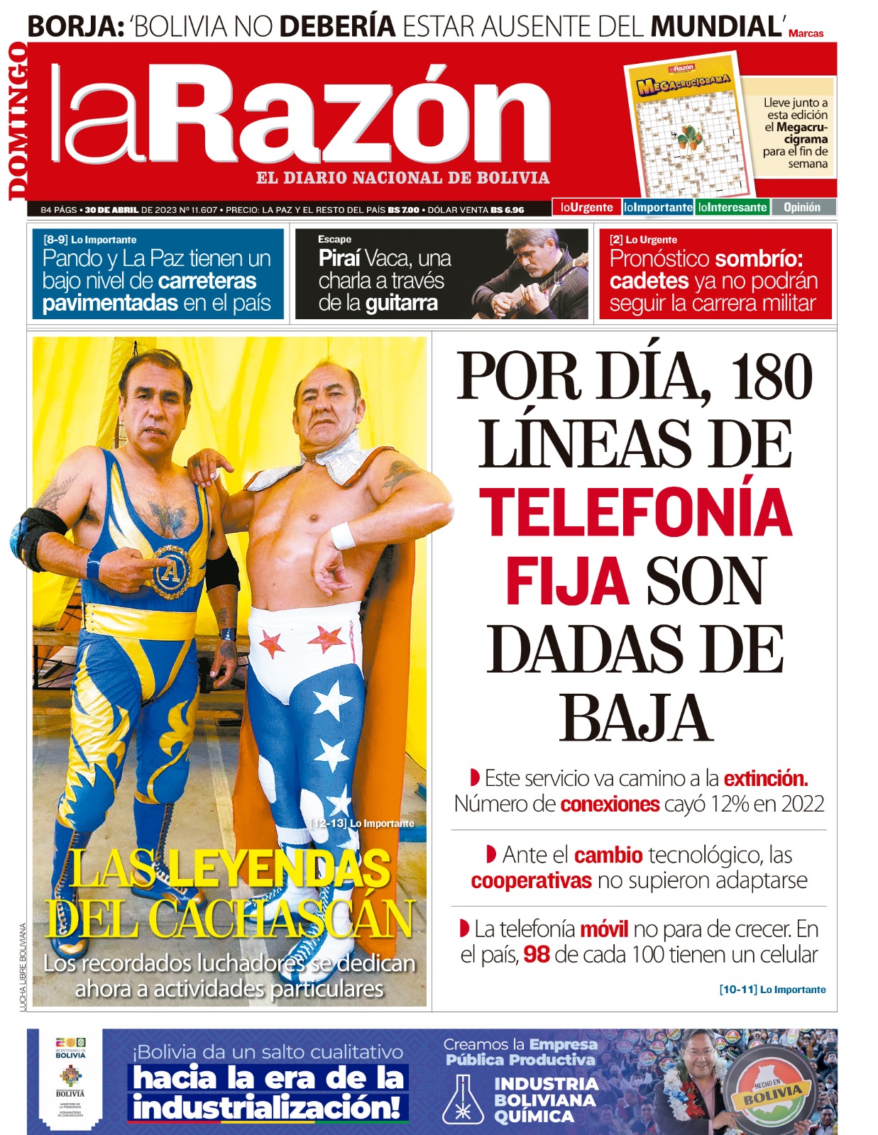 Tapa de La Razón del domingo 30 de abril de 2023 La Razón