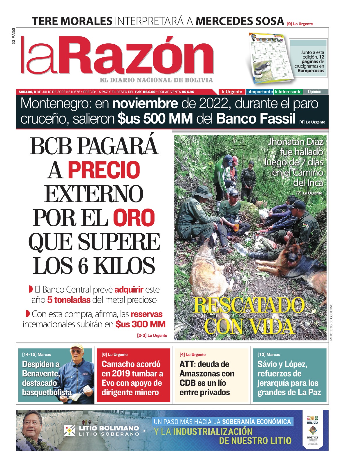 Portada Sábado 8 De Julio De 2023 La Razón